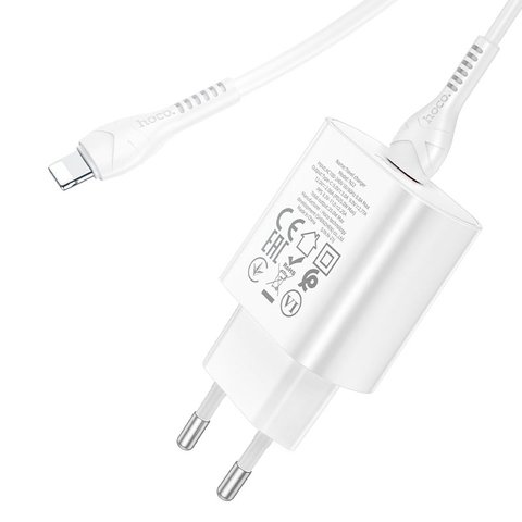 Сетевое зарядное устройство Hoco N22, 25 Вт, Power Delivery (PD), белый, c кабелем USB тип-C к Lightning для Apple, 1 порт, #6931474760074 Превью 4