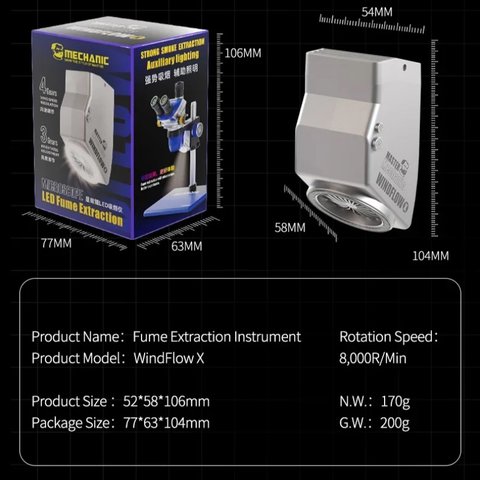 Вытяжка дыма Mechanic WindFlow X, с подсветкой, для микроскопа, 5V, 2A, Type-C Превью 4