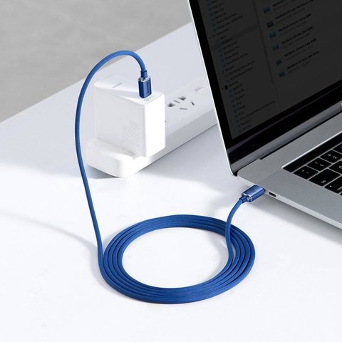 USB кабель Baseus Crystal Shine Series, 2xUSB тип-C, 200 см, 100 Вт, синий, в нейлоновой оплетке, #CAJY000703 Превью 2