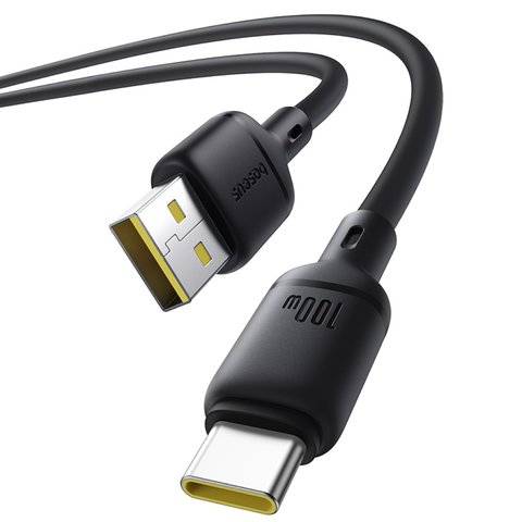 USB кабель Baseus Silky, USB тип-C, USB тип-A, 100 см, 100 Вт, чорний, силіконовий, #P10377703113-00 Прев'ю 1
